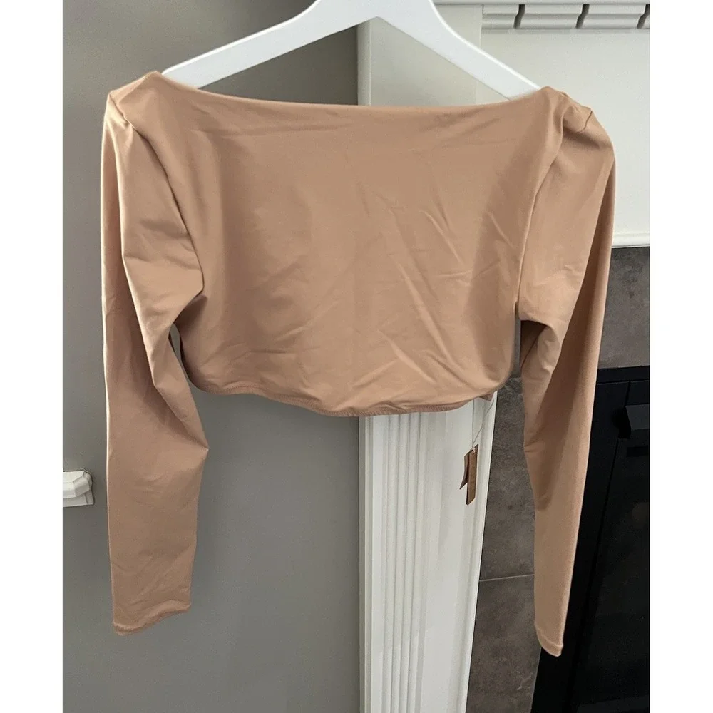 NWT SKIMS Recycled Swim Long Sleeve Shrug Plunge Swim Top Ochre Size L